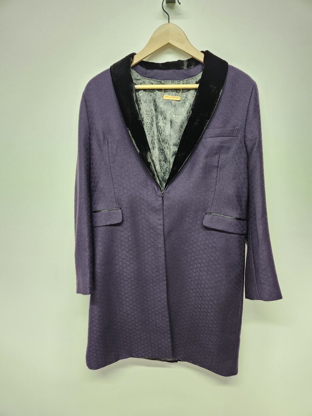 Soft Surroundings Women's "Astrid" Jacquard & Velvet Coat, Sz Sm, Purple & Black